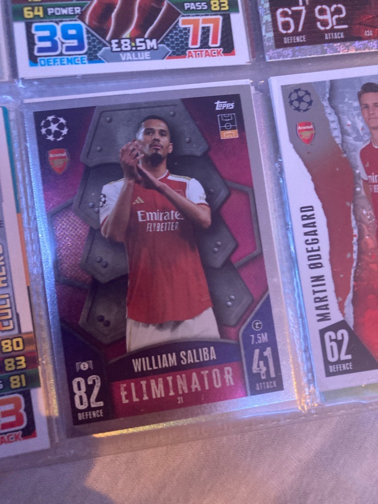 William Saliba (Note: This is a soccer/association football player appearing in a Topps UEFA Champions League Match Attax set, though evaluated per the requested football card schema)