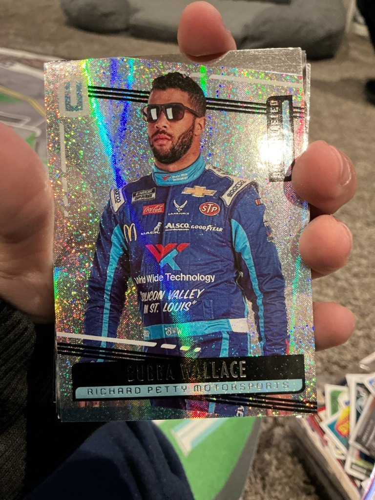 Bubba Wallace (Note: This is a racing card featuring NASCAR driver Bubba Wallace, not an NFL football player, but analyzed per hobby standards)